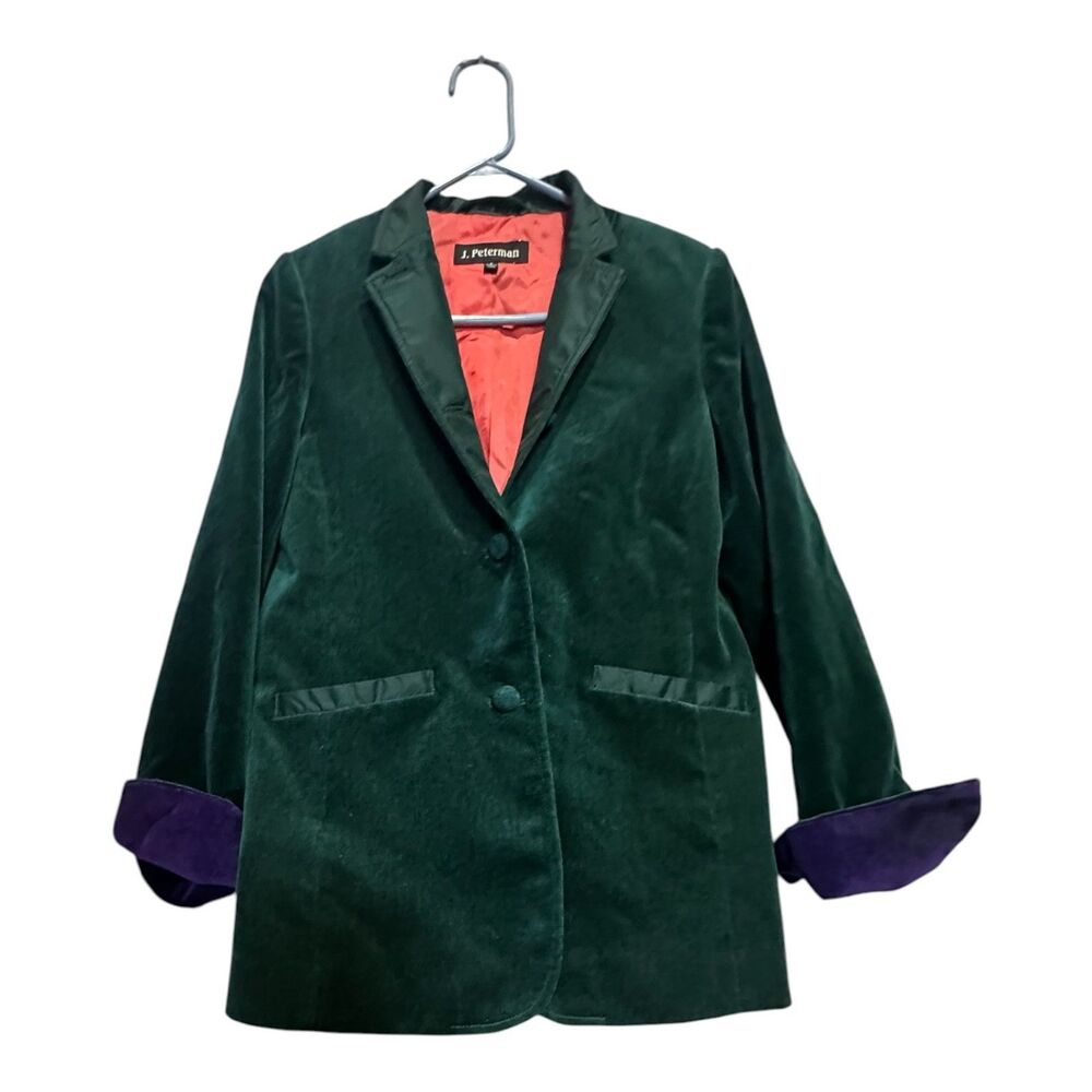 J Peterman Company Jacket Women Sz 8 Green Velvet Blazer Orange Liner Seinfeld